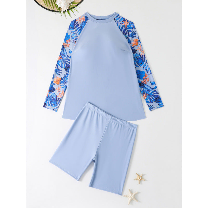 Women UV Protection Swimming Suit with Long Sleeves and Shorts Mune Fashion