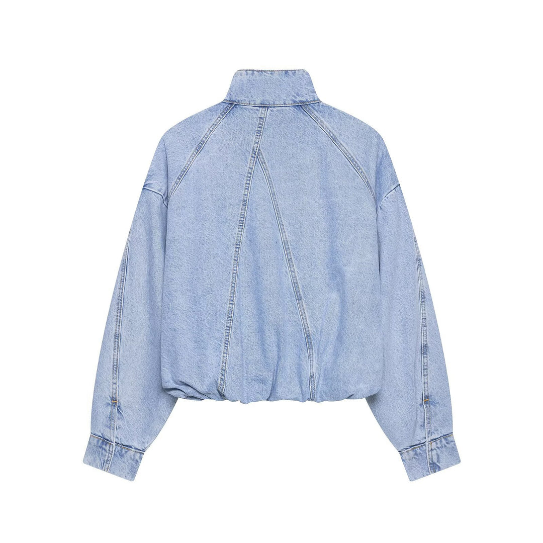 Women's Oversize Denim Blouson with high standing collar and elastic hem Mune Fashion