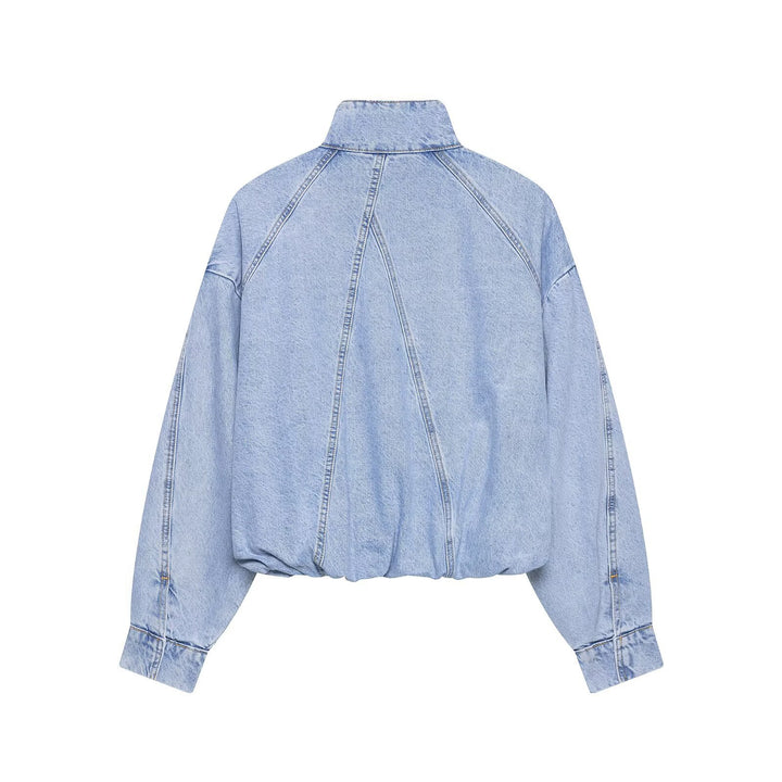 Women's Oversize Denim Blouson with high standing collar and elastic hem Mune Fashion