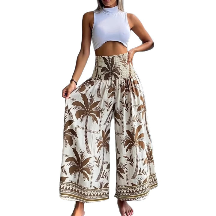 Women's maxi skirt with high smocked waist and airy boho palm print Drune