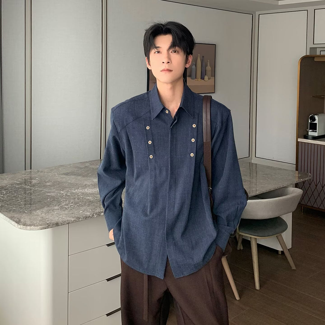 Men's Fashion Long Sleeve Shirt with Button Placket Mune Fashion
