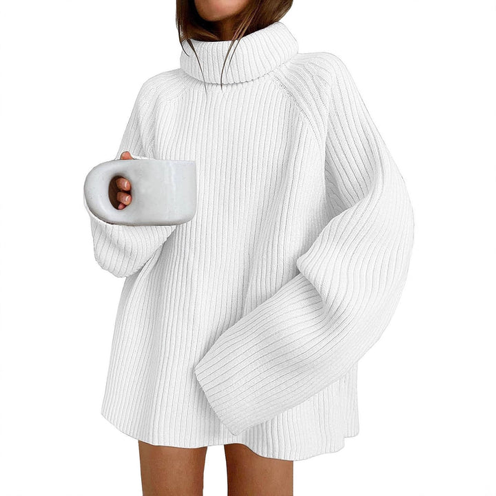 Women’s Oversize Pullover Dress made of Rib Knit with High Roll Neck and Voluminous Sleeves Mune Fashion