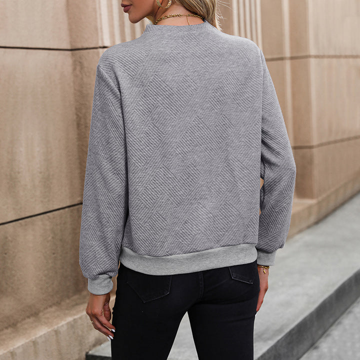 Women Elegant Long Sleeve Sweater with Diagonal Neckline and Button Details Mune Fashion