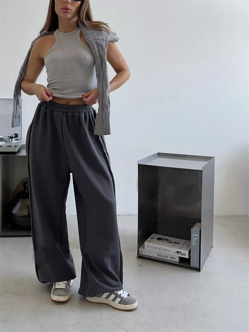 Women's wide lounge jogging pants with elastic comfort waistband and side pockets Mune Fashion