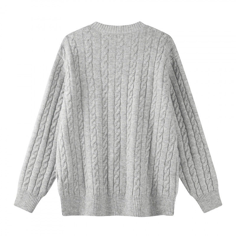 Women's Chunky Knit Cable Knit Cardigan with Button Placket and Round Neck Mune Fashion
