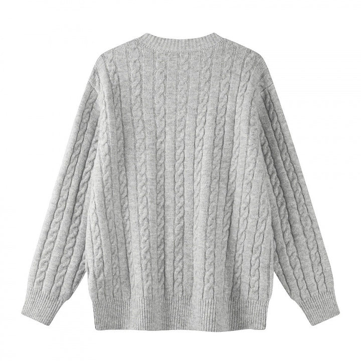 Women's Chunky Knit Cable Knit Cardigan with Button Placket and Round Neck Mune Fashion