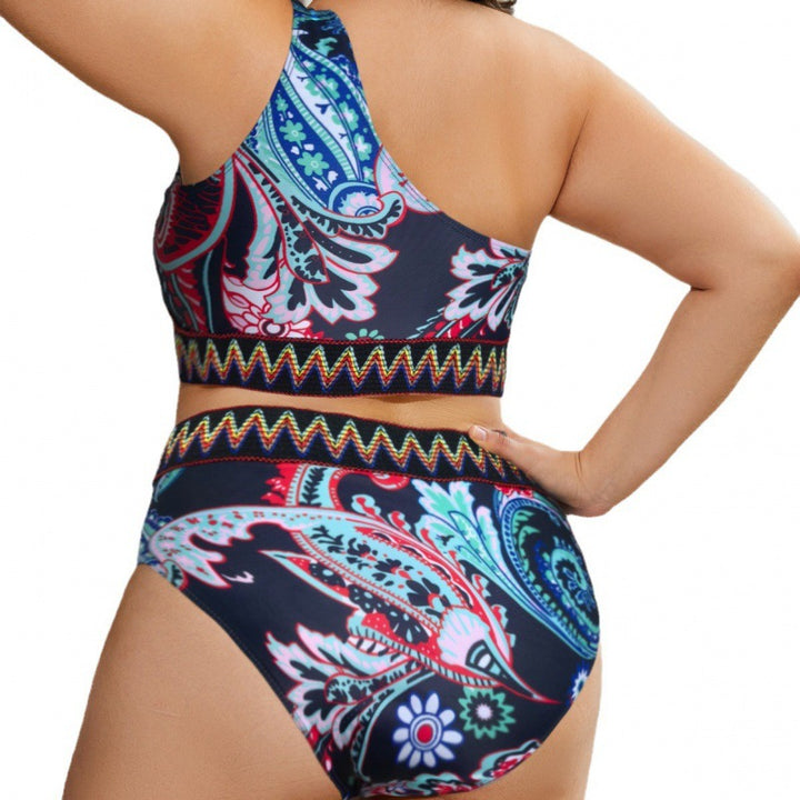 Women’s Crop-Top Bikini Set with High Waist and Decorative Pattern Mune Fashion