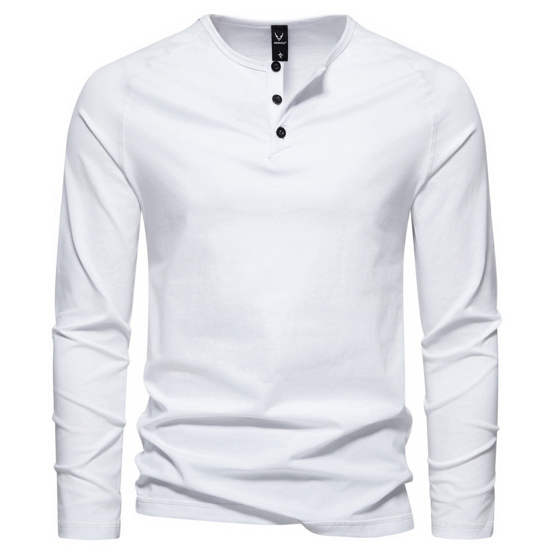 Men's Slim-Fit Cotton Blend Henley Shirt with Button Placket Mune Fashion