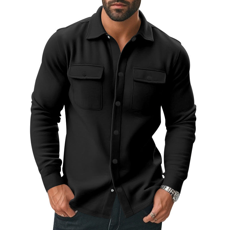 Men's sturdy wool fleece overshirt jacket with patch breast pockets and snap button placket Mune Fashion