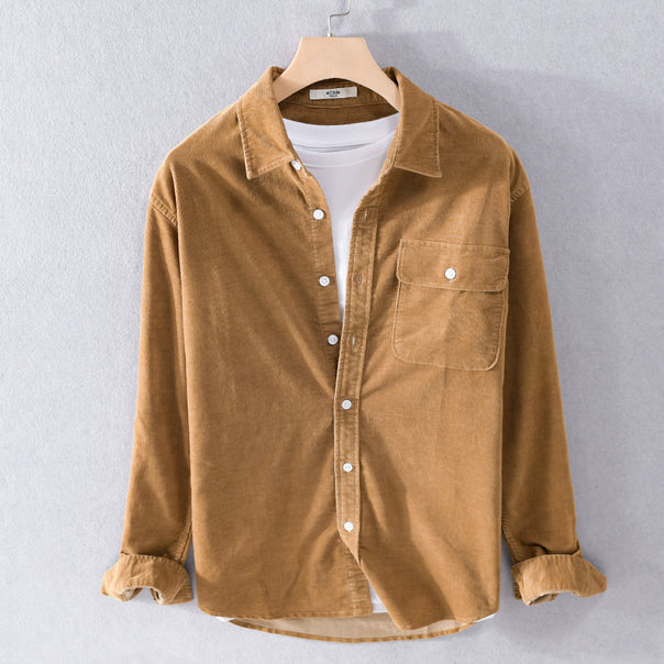 Men's Fine Cord Shirt Jacket with Flap Pocket and Casual Fit Mune Fashion