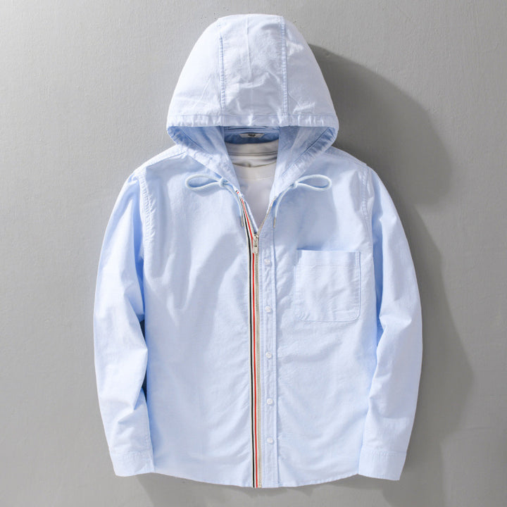 Men's Lightweight Hooded Shirt made of Cotton Blend with Long Zipper Placket and Chest Pocket Mune Fashion
