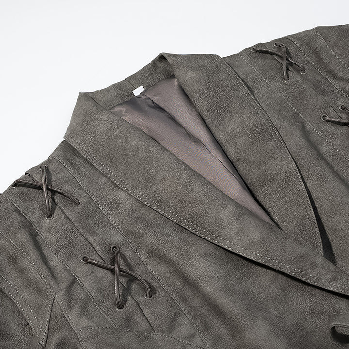 Women's short jacket in velour look with wrap belt and lacing detail Mune Fashion