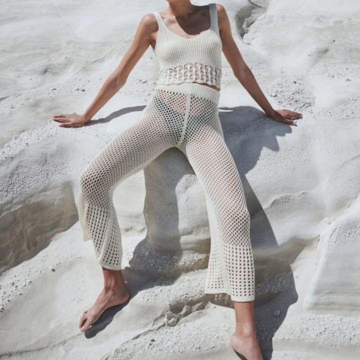 Women's airy cropped lace top and high-waisted mesh pants Mune Fashion