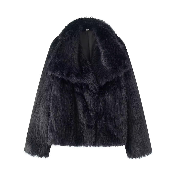 Women's Short Boxy Faux Fur Coat with Generous Shawl Collar and Soft Lining Mune Fashion