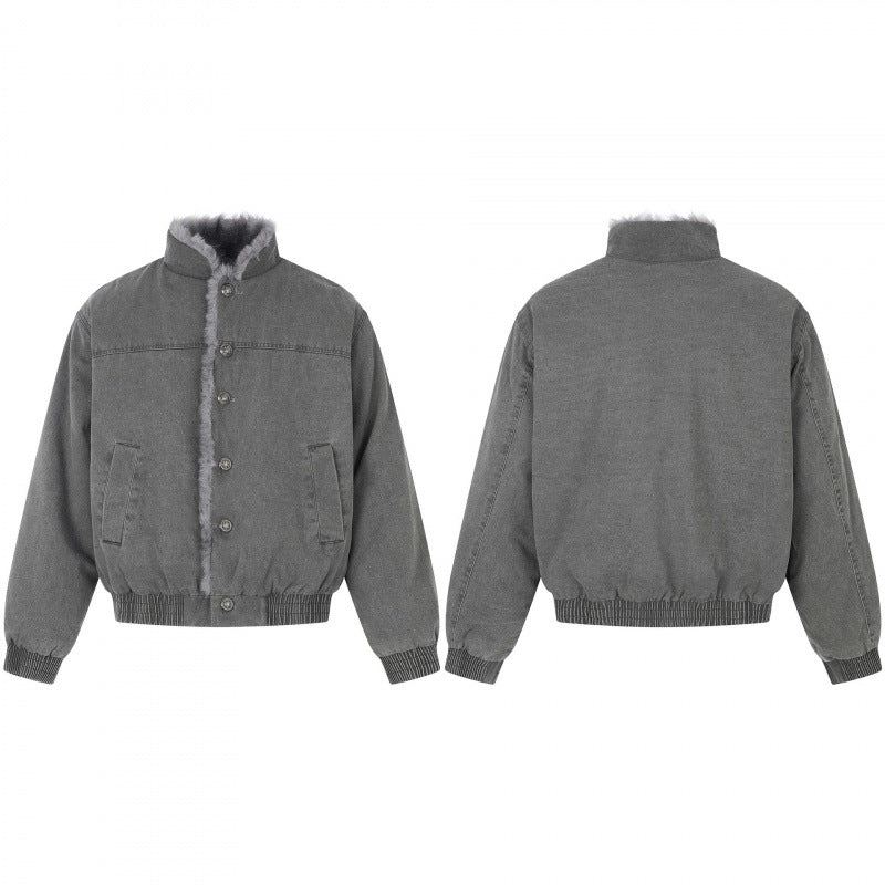 Men's short cut blouson jacket with faux fur lining, stand-up collar and elastic hem Mune Fashion