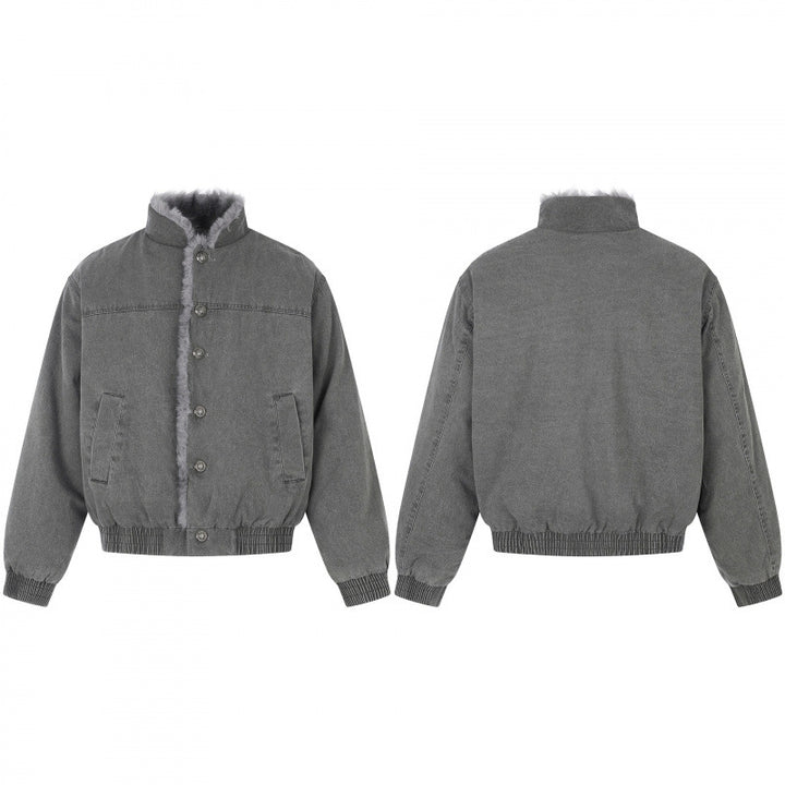 Men's short cut blouson jacket with faux fur lining, stand-up collar and elastic hem Mune Fashion