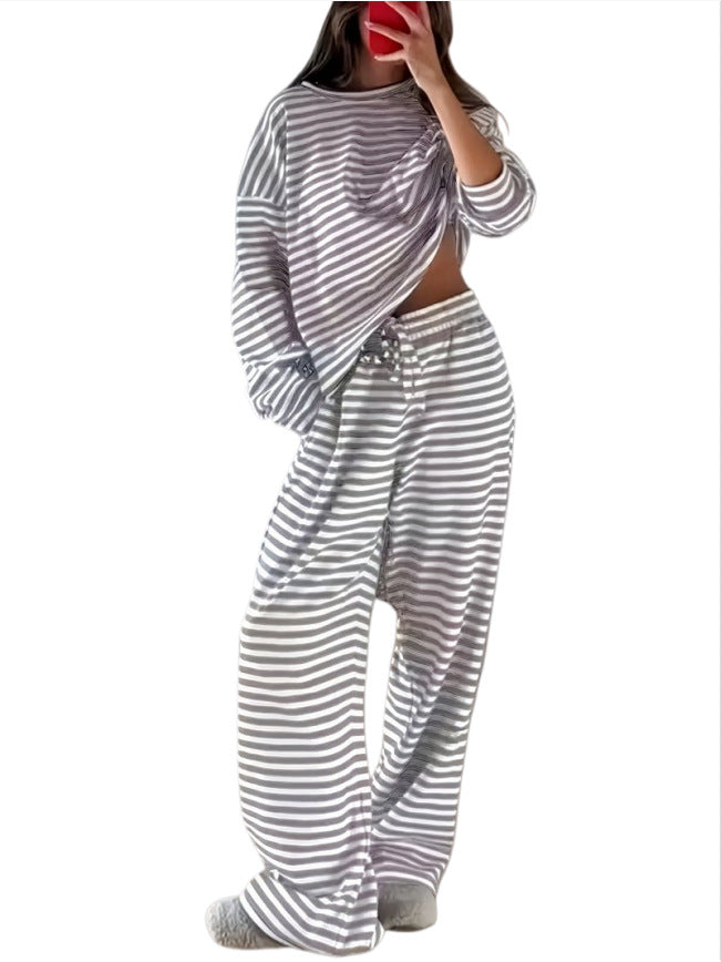 Women's Striped Lounge Set made from a soft cotton blend with wide leg Mune Fashion