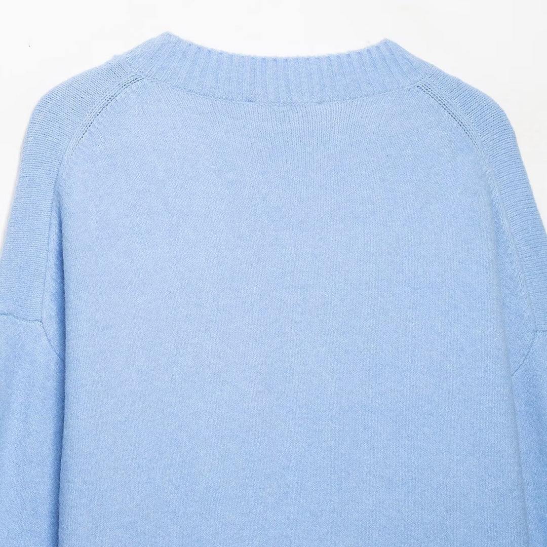 Women's Oversize V-Neck Fine Knit Sweater with Wide Ribbed Hem Mune Fashion