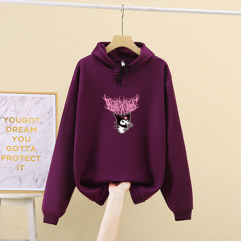 Women's Hooded Sweatshirt with Gothic-Kawaii Print, Oversized Cut and Soft Fleece Lining Mune Fashion