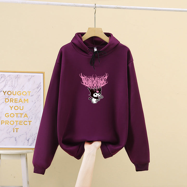 Women's Hooded Sweatshirt with Gothic-Kawaii Print, Oversized Cut and Soft Fleece Lining Mune Fashion