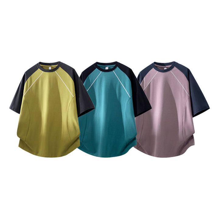 Men's Oversize Waffle Structure Raglan T-Shirt with Contrast Sleeves and Breathable Functional Jersey Mune Fashion