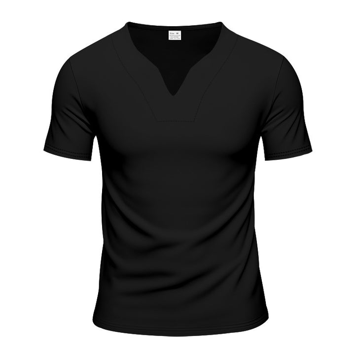Men's slim-fit short-sleeve shirt with embedded V-notch and decorative stitching Mune Fashion