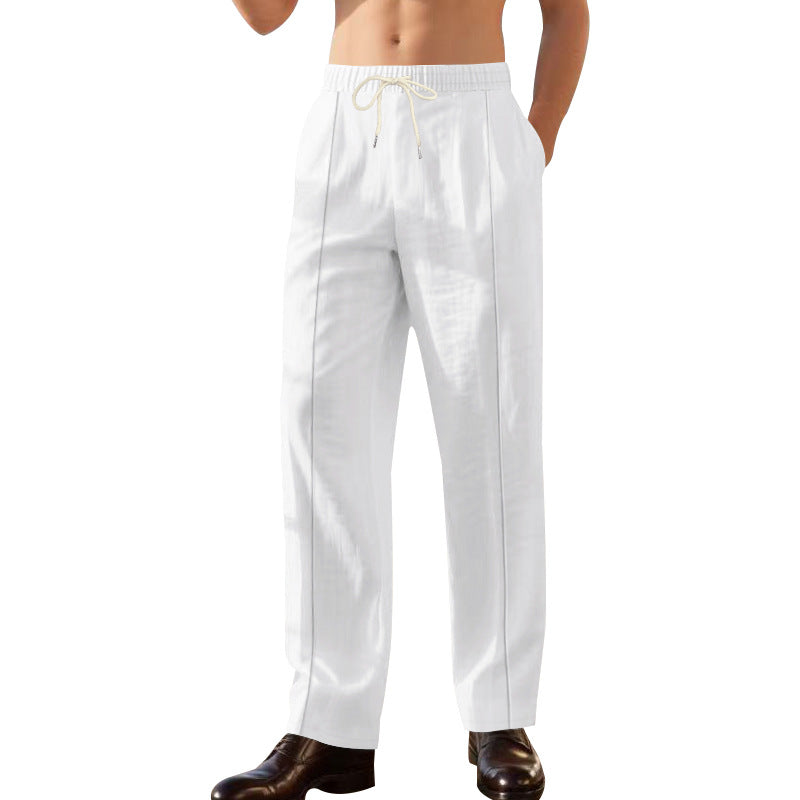 Men's nan Relax Leisure Pants with elastic drawstring waistband, decorative crease, and side inset pockets Mune Fashion
