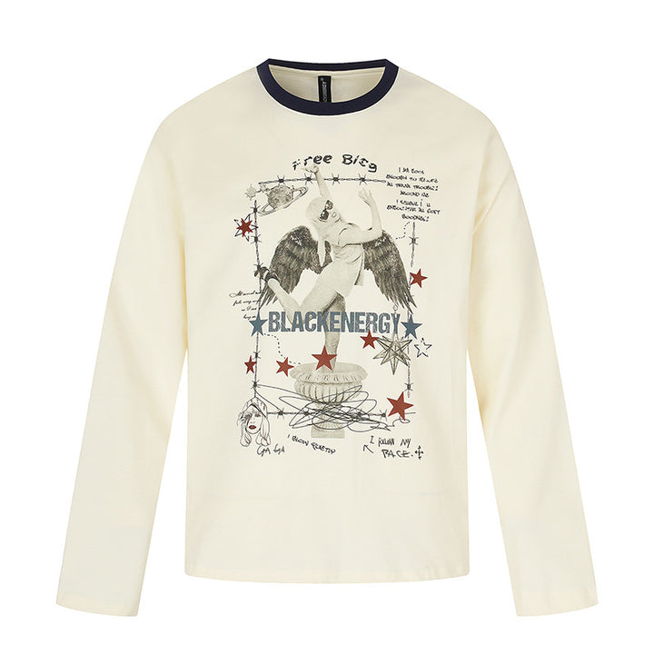 Women's long-sleeve shirt with vintage illustration, contrast collar and relaxed fit Mune Fashion
