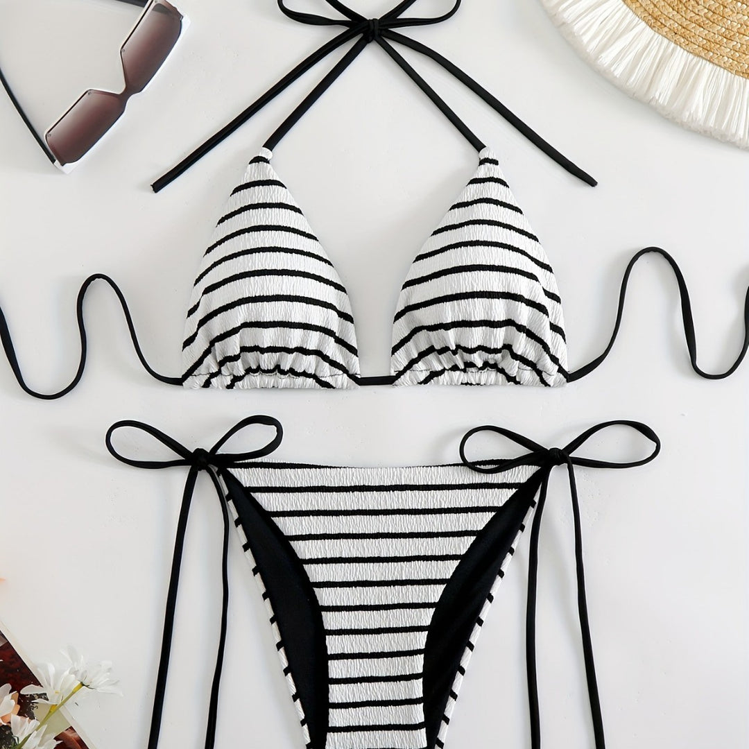 Women Stripe Bikini Set Mune Fashion