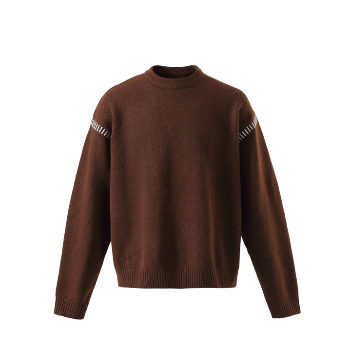 Women's Soft Oversized Wool Blend Sweater with Round Neckline and Decorative Shoulder Seam Mune Fashion