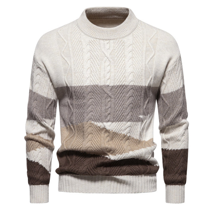 Men's Structured Colorblock Cable Knit Turtleneck Sweater in Cotton Blend Mune Fashion