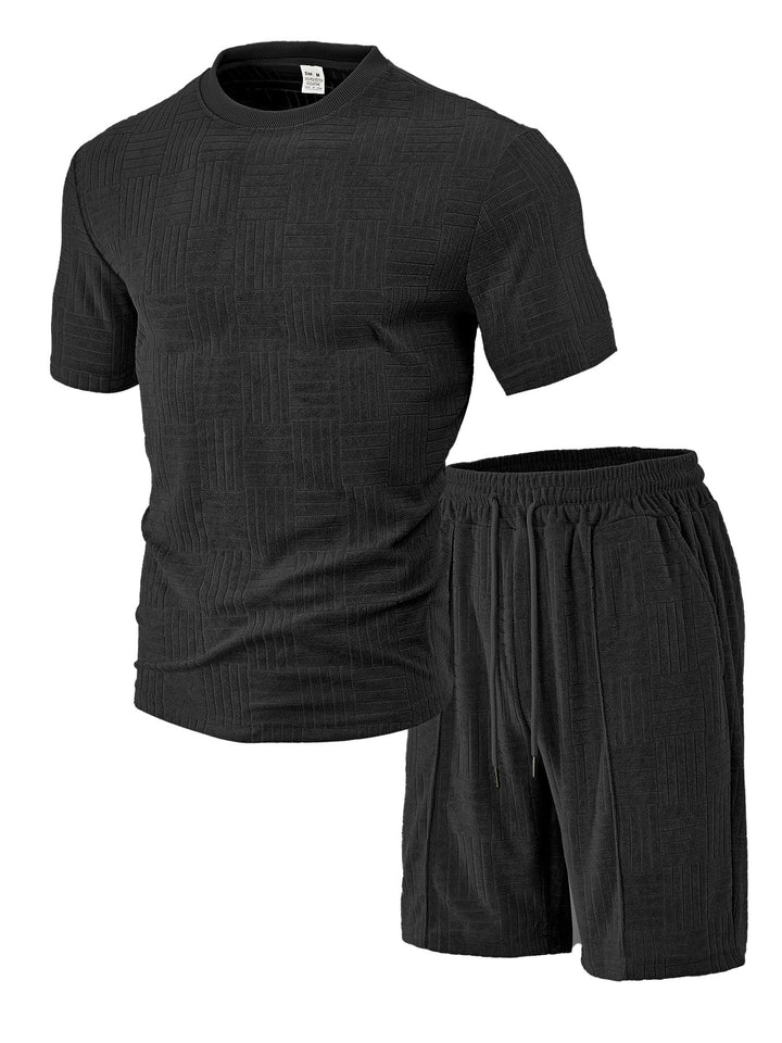 Men's nano relief structure lounge two-piece with short sleeve round neck and elastic drawstring Bermuda Mune Fashion