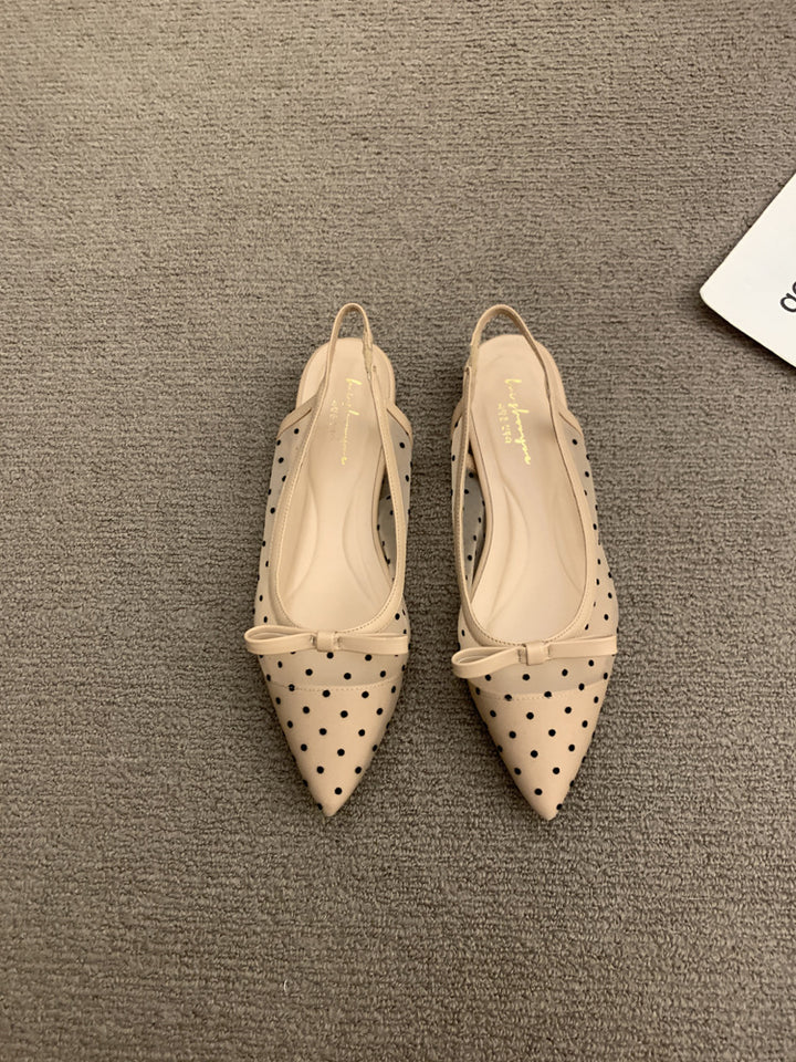 Ladies pointed toe slingback ballerinas with polka dot mesh and decorative bow Mune Fashion