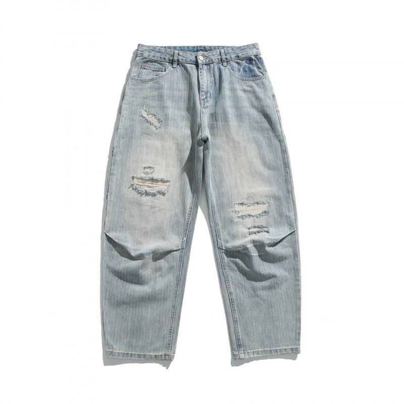 Unisex Wide Vintage Jeans with Distressed Details and Straight Leg Mune Fashion