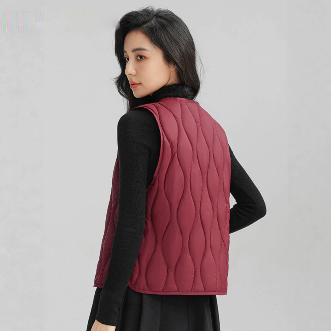 Women Long Quilted Thermal Vest with Ergonomic Wave Quilting Mune Fashion