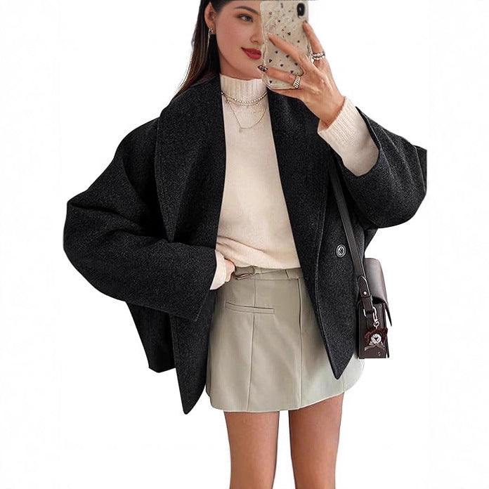 Women's oversized teddy jacket with large shawl collar and single-button closure Mune Fashion