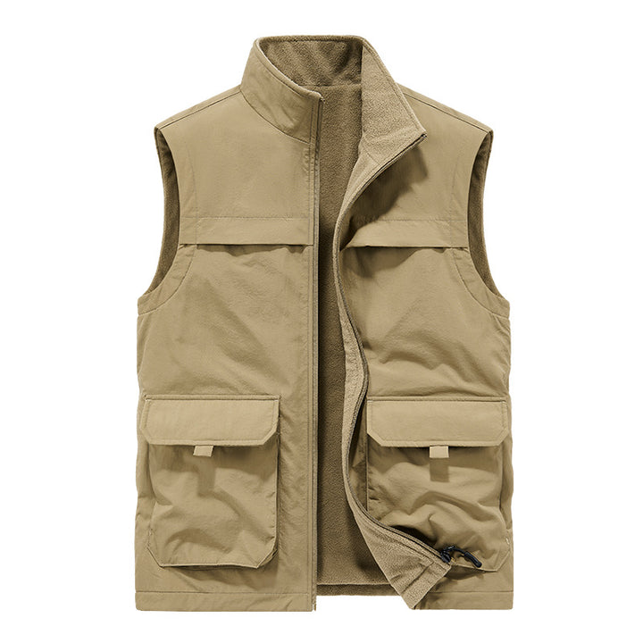 Men's Padded Utility Vest with Fleece Lining, Multiple Pockets and Standing Collar Mune Fashion