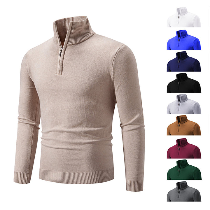 Men's fine knit half-zip pullover with ribbed stand-up collar and slim fit Mune Fashion