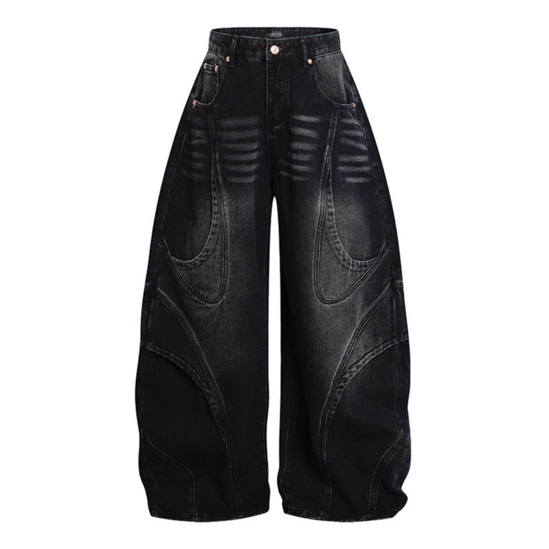 Women's Wide High-Waisted Balloon Jeans with Distinctive Panel Seams Mune Fashion