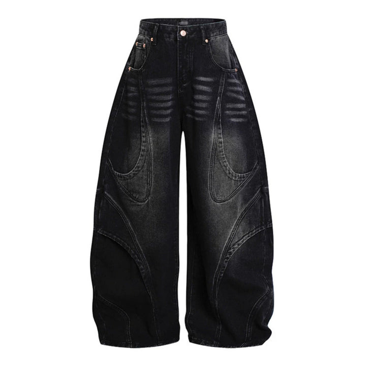 Women's Wide High-Waisted Balloon Jeans with Distinctive Panel Seams Mune Fashion