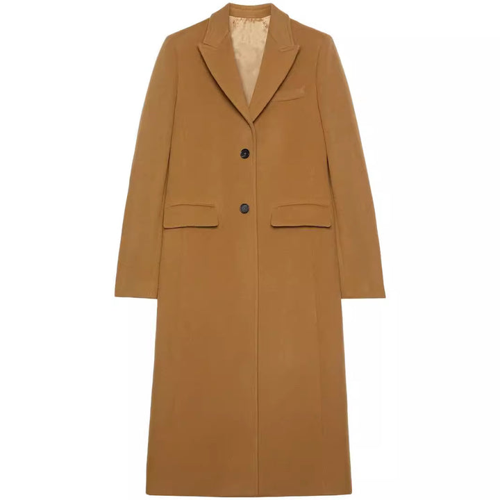 Women Maxilength Single-Breasted Long Coat in Minimalist Tailoring with Flap Pockets Mune Fashion