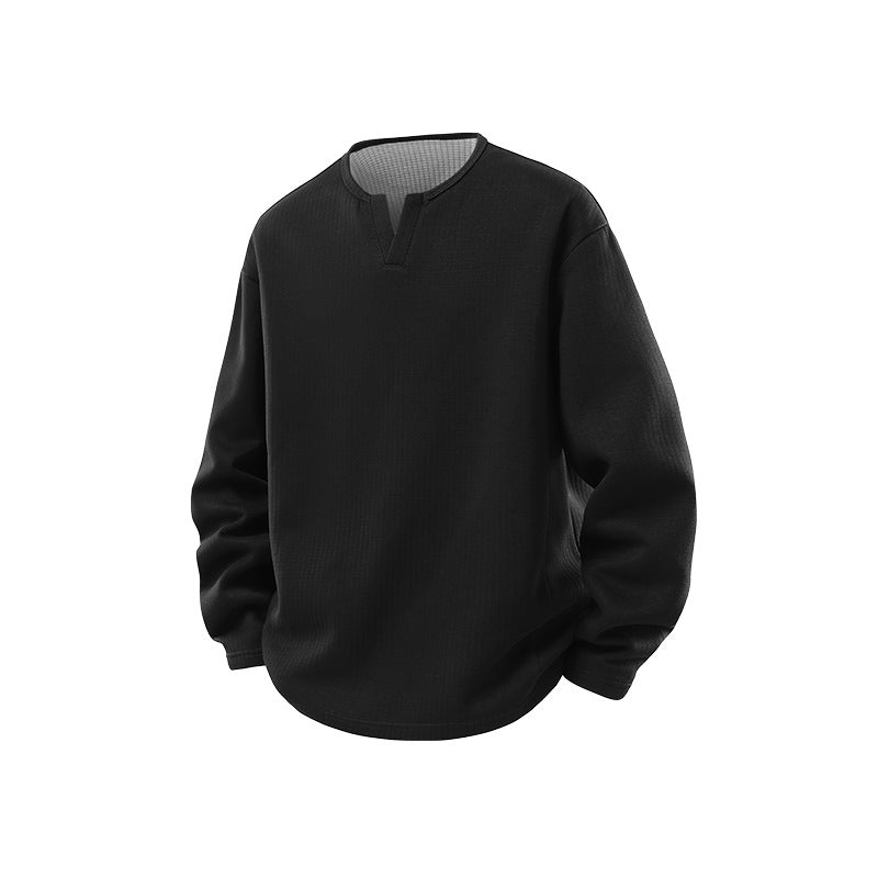 Men's Structured Waffle Thermal Sweater with V-Inset and Loose Fit Mune Fashion