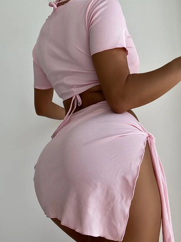 Women Crop Top and Wrap Skirt Set Mune Fashion