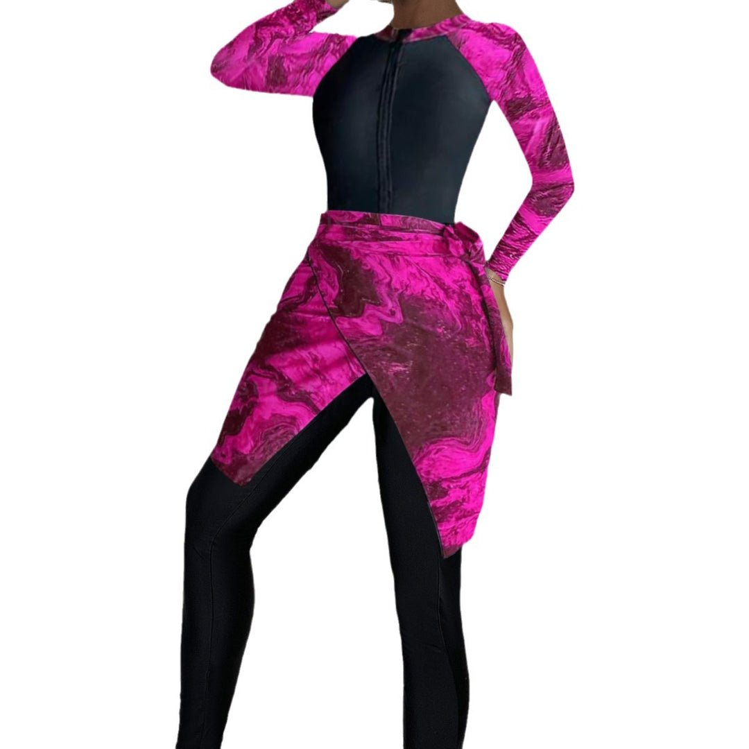 Women's Fashionable Beach Suit with Long Sleeves and Sporty Skirt Mune Fashion