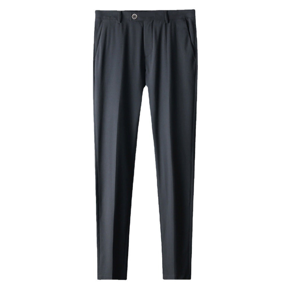 Men's narrow slim business pants with crease, mid-rise waistband, and tapered leg Mune Fashion