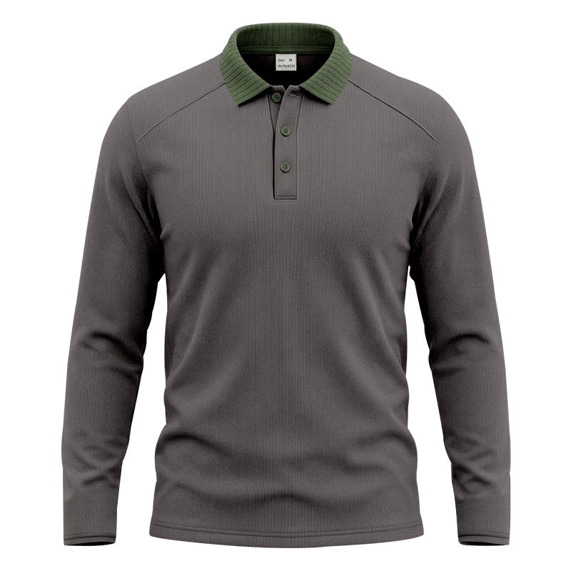 Men's long sleeve polo made of fine ribbed knit with contrast collar and button placket Mune Fashion