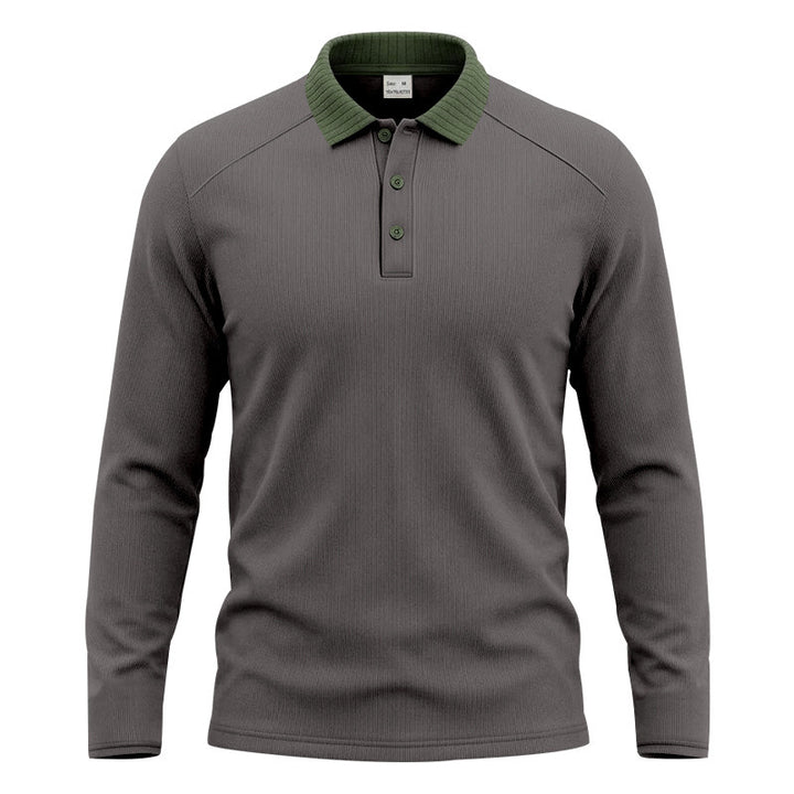 Men's long sleeve polo made of fine ribbed knit with contrast collar and button placket Mune Fashion