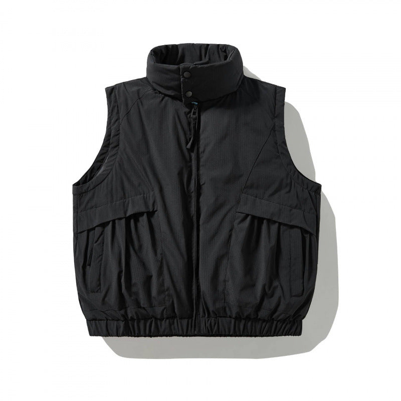 Men's Quilted Outdoor Vest with High Stand-Up Collar, Elastic Hem and Large Flap Pockets Mune Fashion