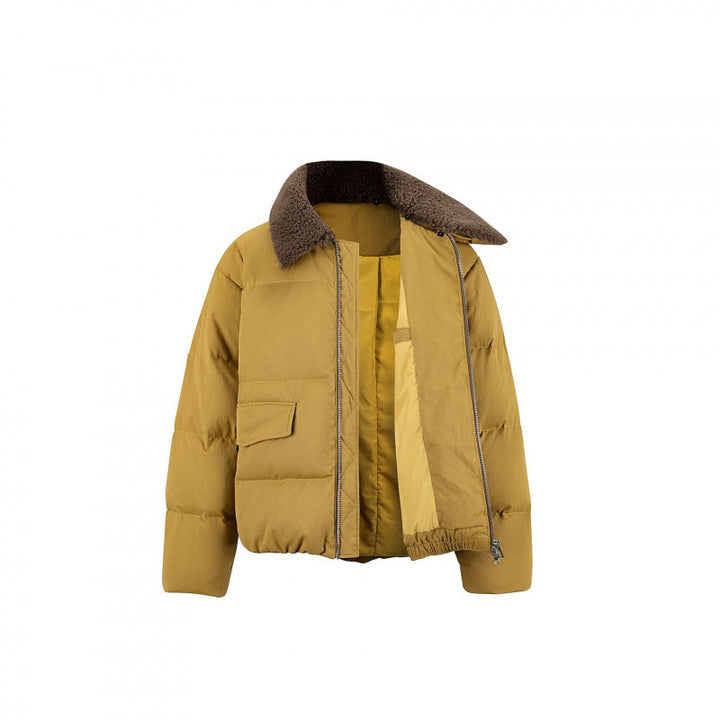 Women's cropped padded bomber jacket with teddy collar and flap pockets Mune Fashion