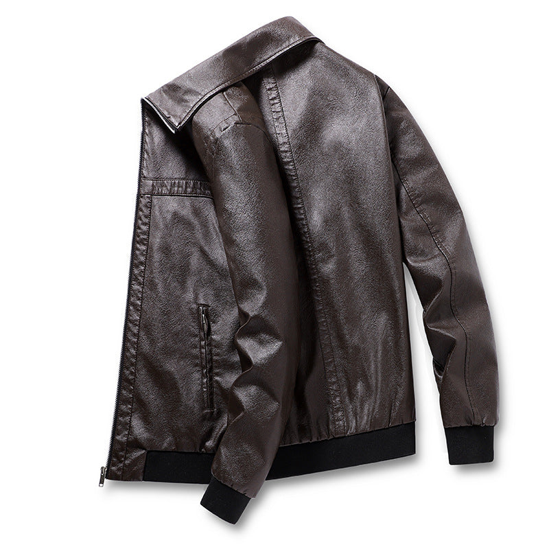 Men's faux leather bomber jacket with ribbed cuffs, stand-up collar and concealed zipper pockets Mune Fashion